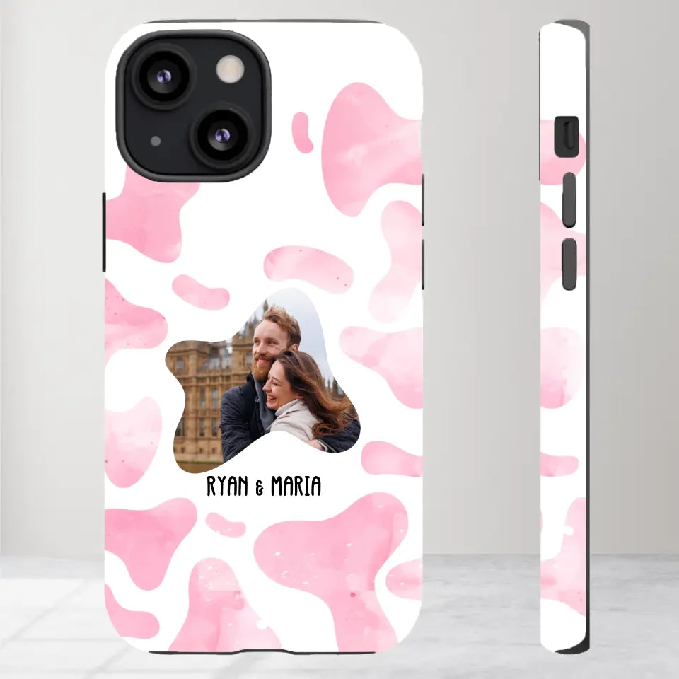 Valentine With Cow Dot Background Couple - 
Personalized Gifts For Couples - Tough Phone Case