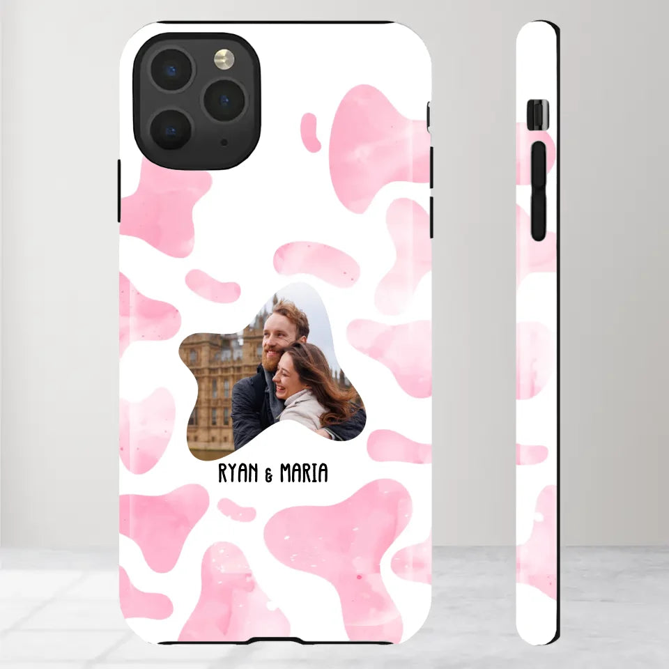 Valentine With Cow Dot Background Couple - 
Personalized Gifts For Couples - Tough Phone Case