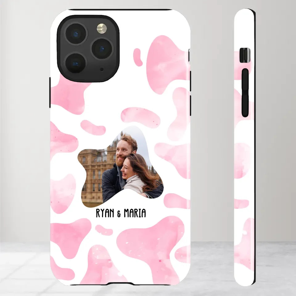 Valentine With Cow Dot Background Couple - 
Personalized Gifts For Couples - Tough Phone Case