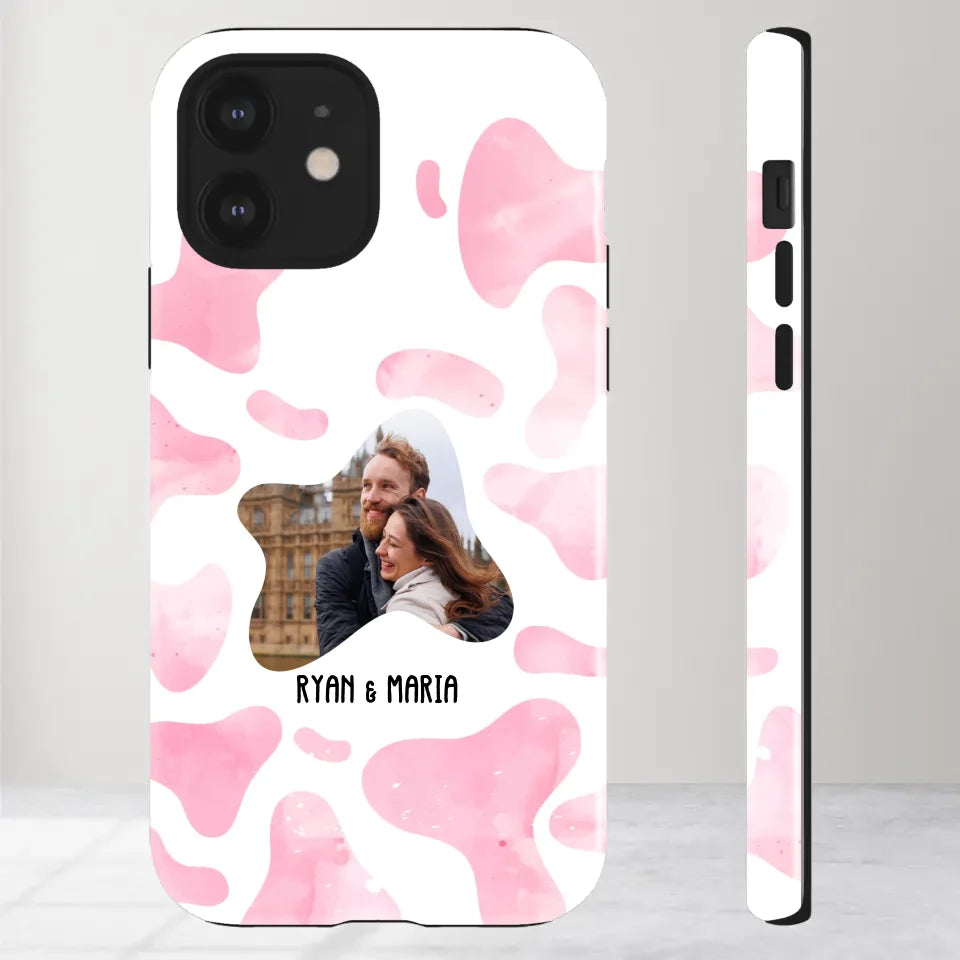 Valentine With Cow Dot Background Couple - 
Personalized Gifts For Couples - Tough Phone Case