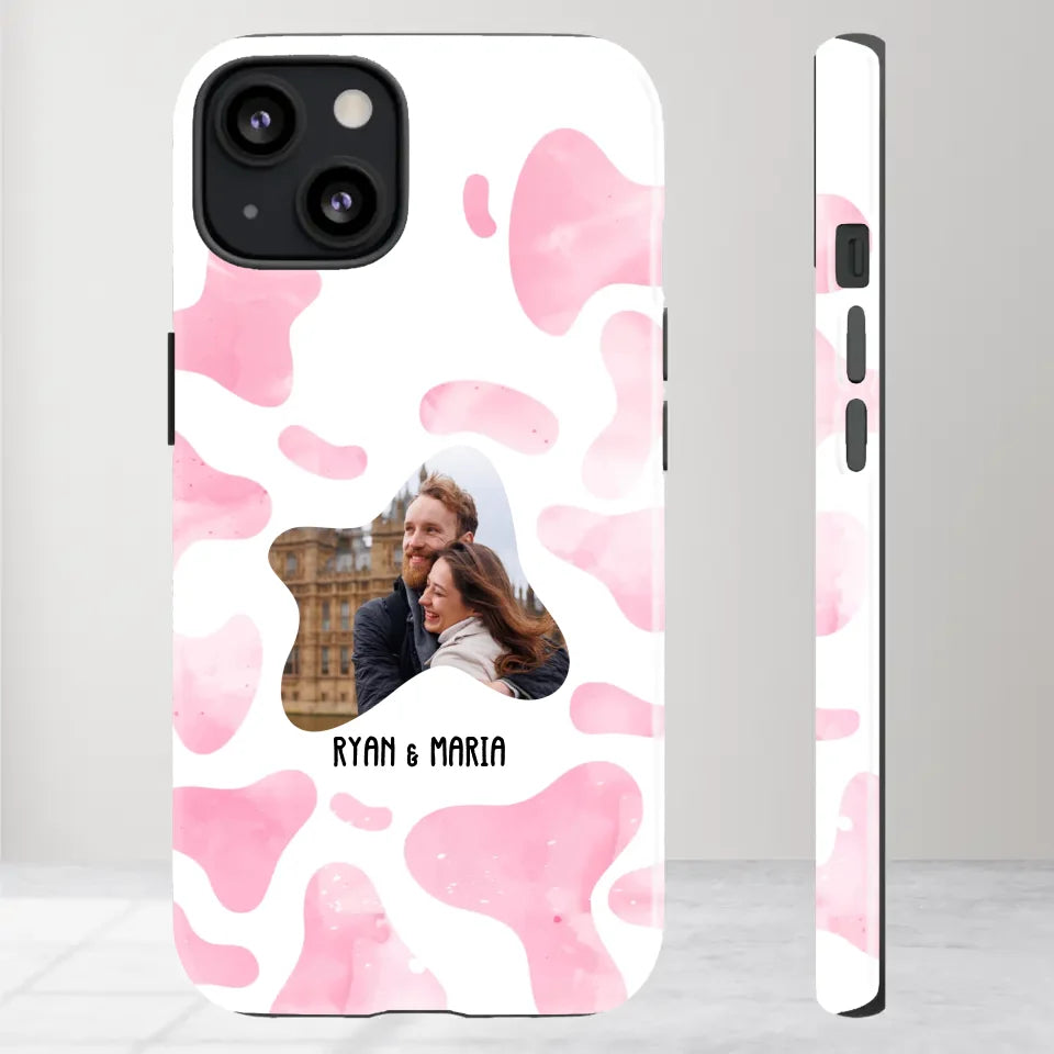 Valentine With Cow Dot Background Couple - 
Personalized Gifts For Couples - Tough Phone Case