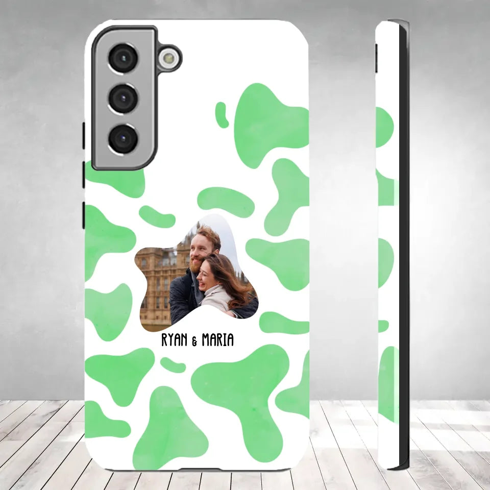 Valentine With Cow Dot Background Couple - 
Personalized Gifts For Couples - Tough Phone Case