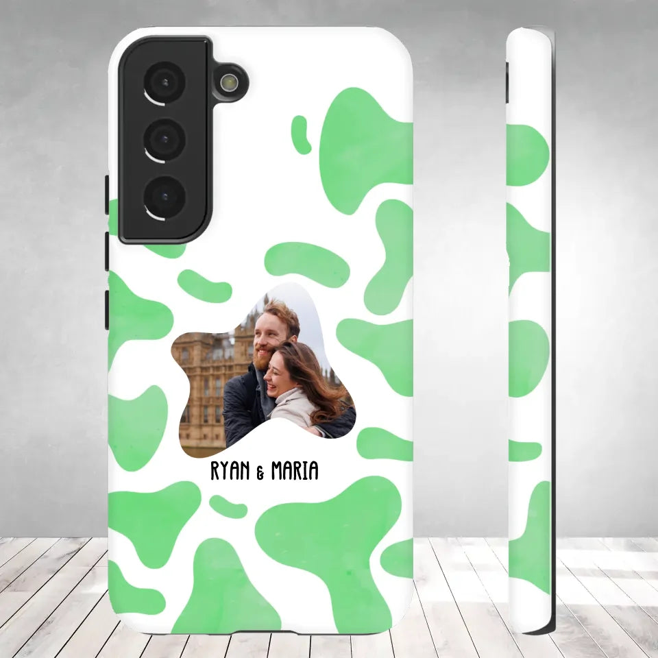 Valentine With Cow Dot Background Couple - 
Personalized Gifts For Couples - Tough Phone Case