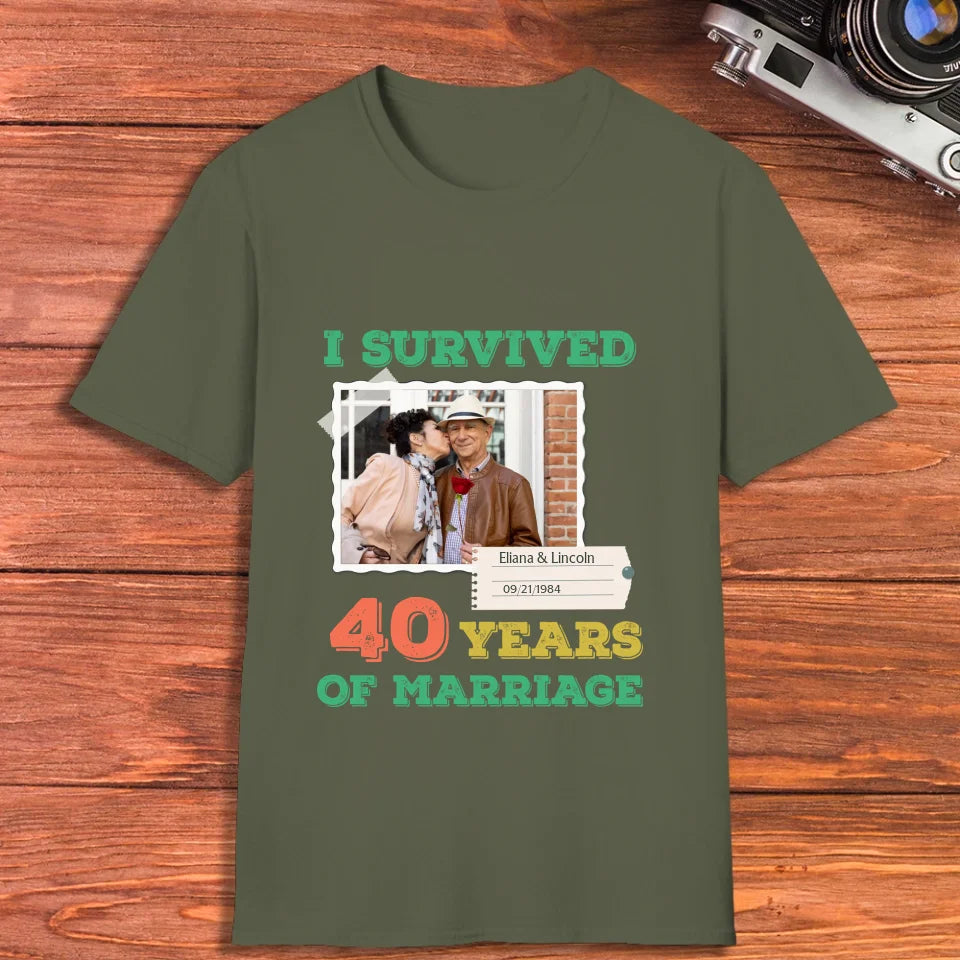 I Survived Years Of Marriage For Couple - Personalized Gifts For Couples - Unisex T-Shirt