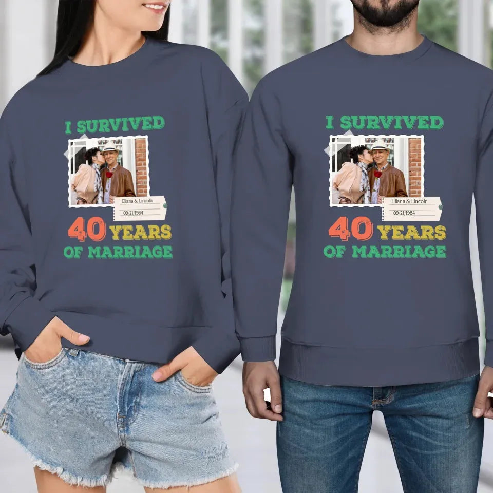 I Survived Years Of Marriage For Couple - Personalized Gifts For Couples - Unisex Sweater