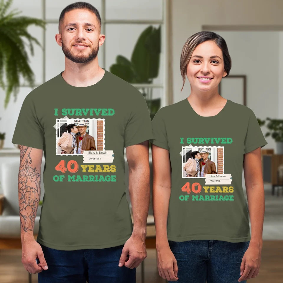 I Survived Years Of Marriage For Couple - Personalized Gifts For Couples - Unisex T-Shirt