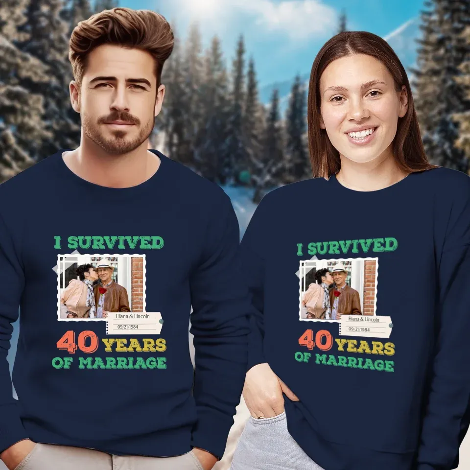 I Survived Years Of Marriage For Couple - Personalized Gifts For Couples - Unisex Sweater