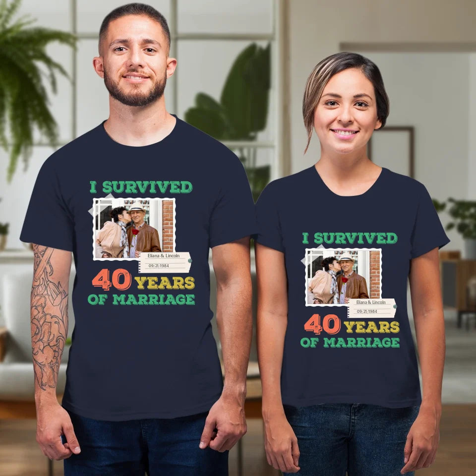 I Survived Years Of Marriage For Couple - Personalized Gifts For Couples - Unisex T-Shirt