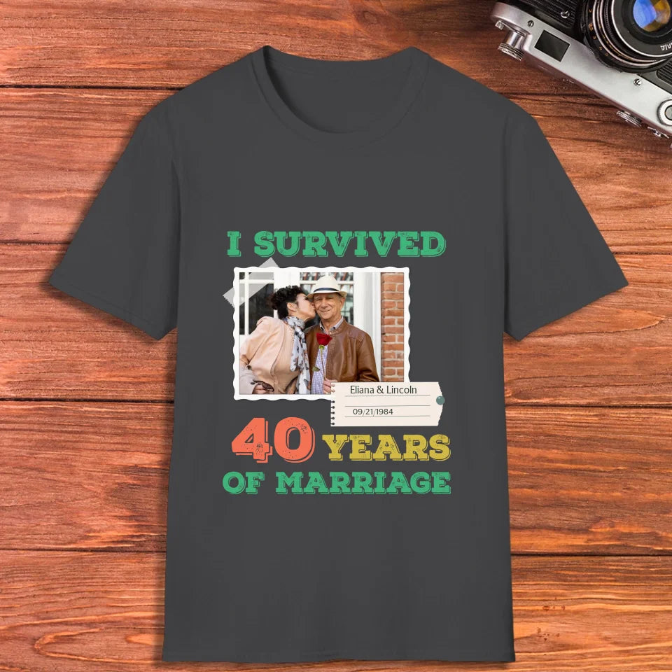 I Survived Years Of Marriage For Couple - Personalized Gifts For Couples - Unisex T-Shirt