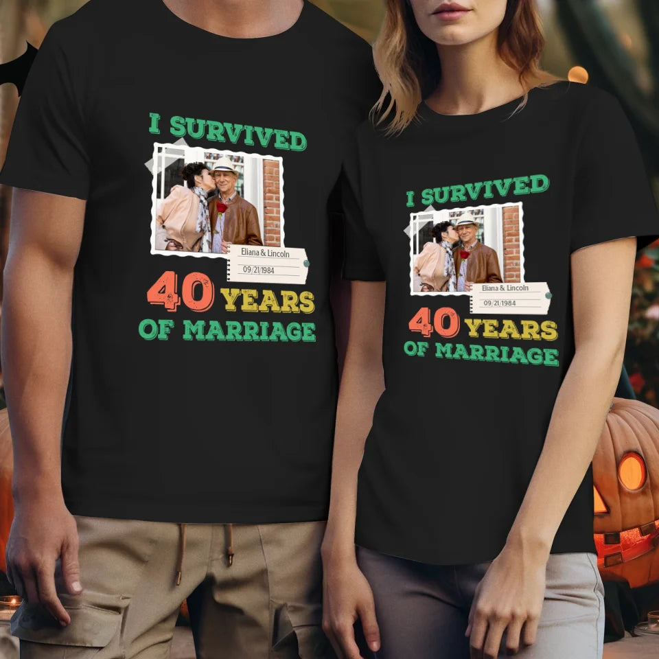 I Survived Years Of Marriage For Couple - Personalized Gifts For Couples - Unisex T-Shirt