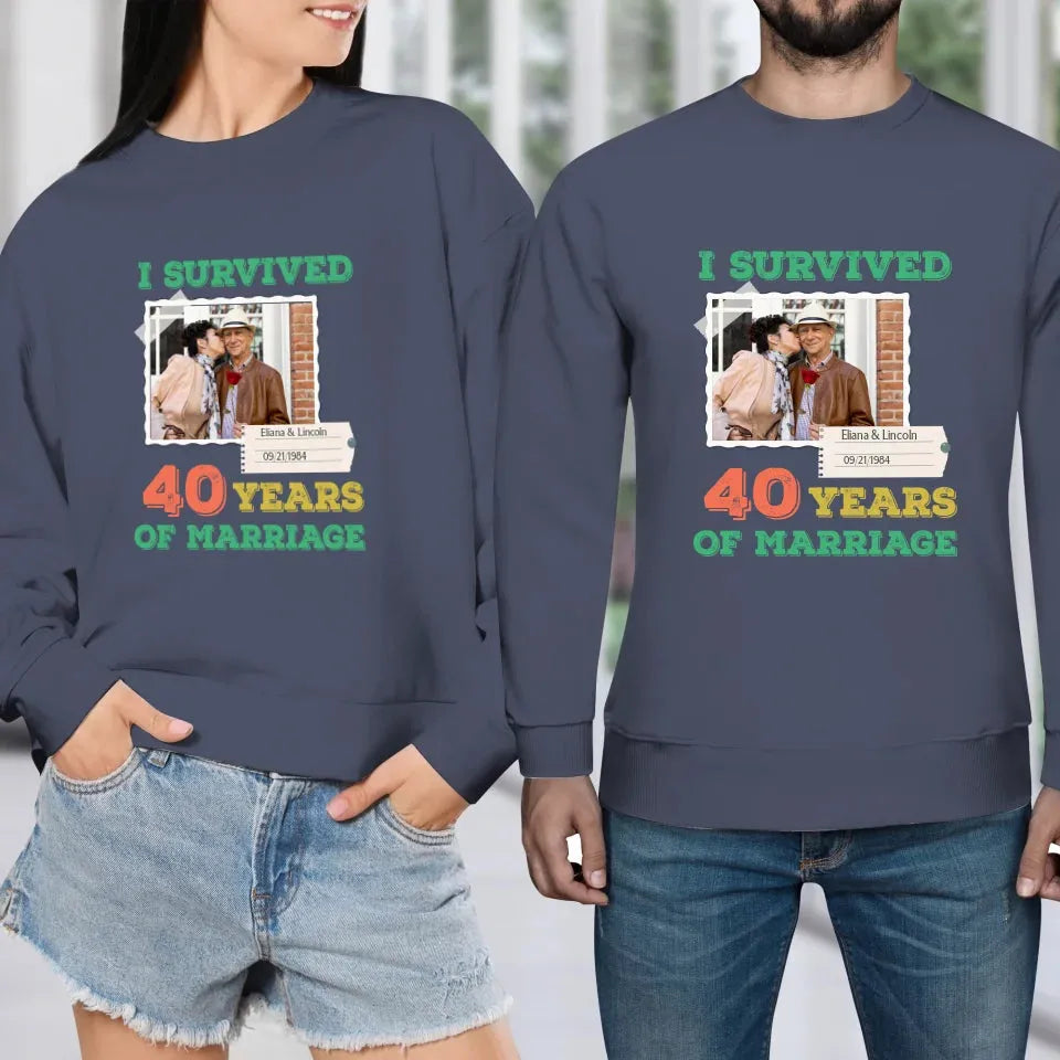 I Survived Years Of Marriage For Couple - Personalized Gifts For Couples - Unisex Sweater