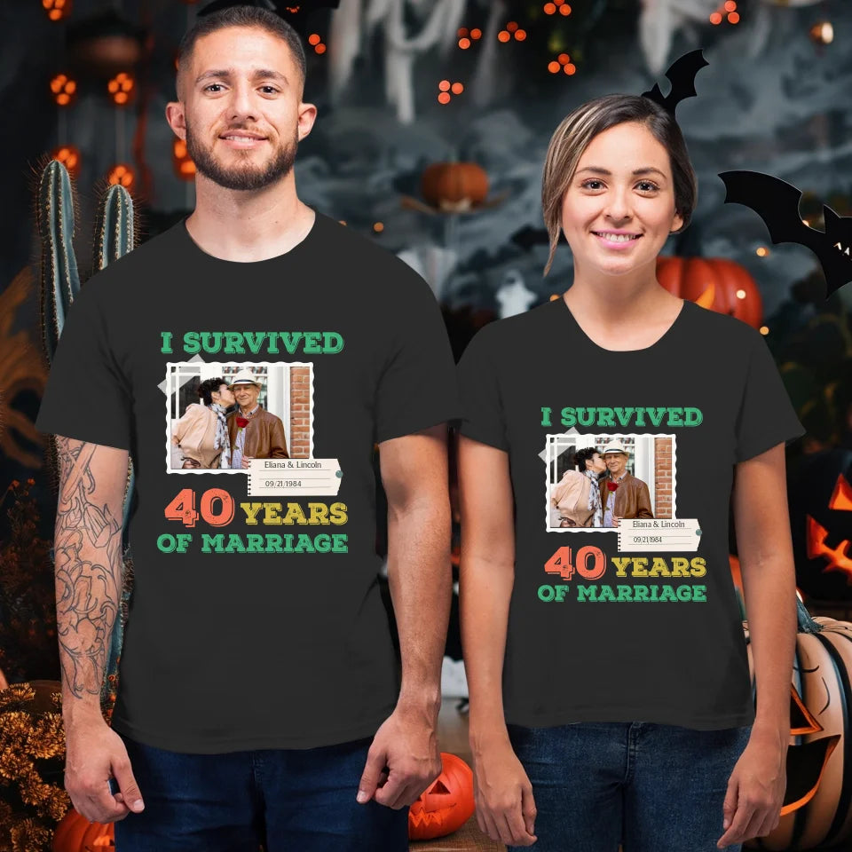 I Survived Years Of Marriage For Couple - Personalized Gifts For Couples - Unisex T-Shirt