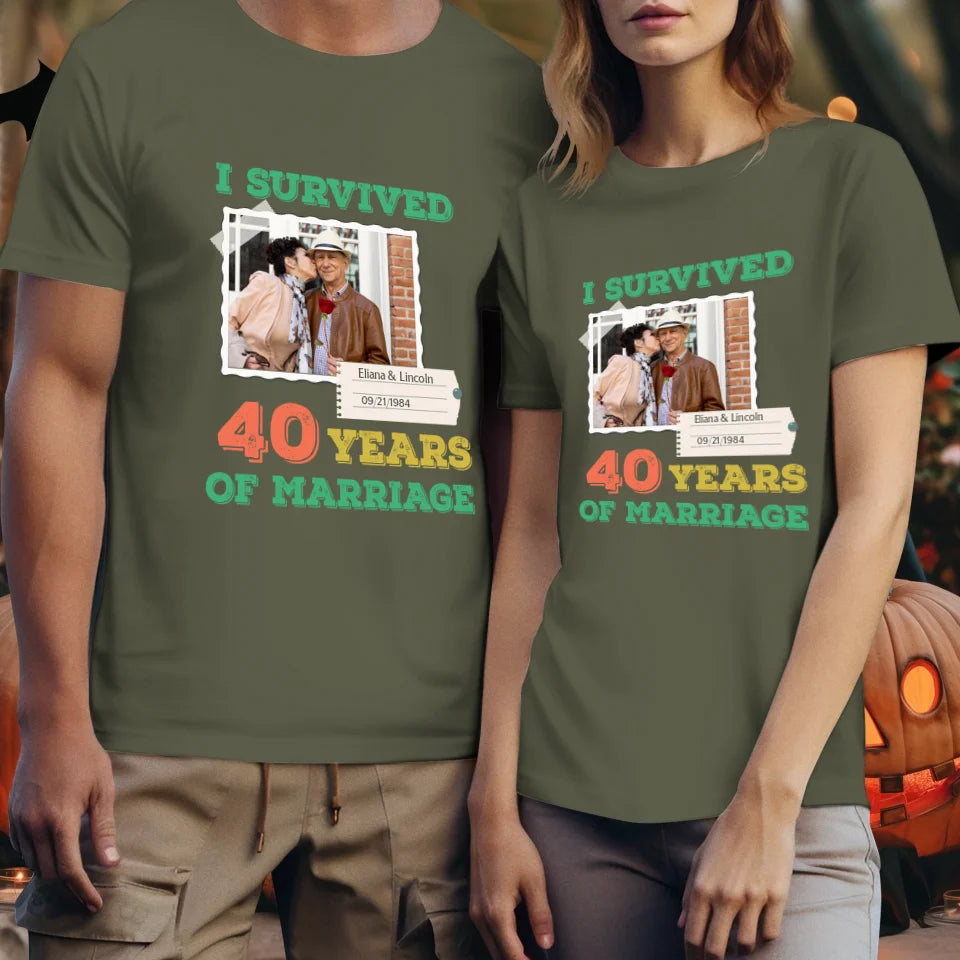 I Survived Years Of Marriage For Couple - Personalized Gifts For Couples - Unisex T-Shirt