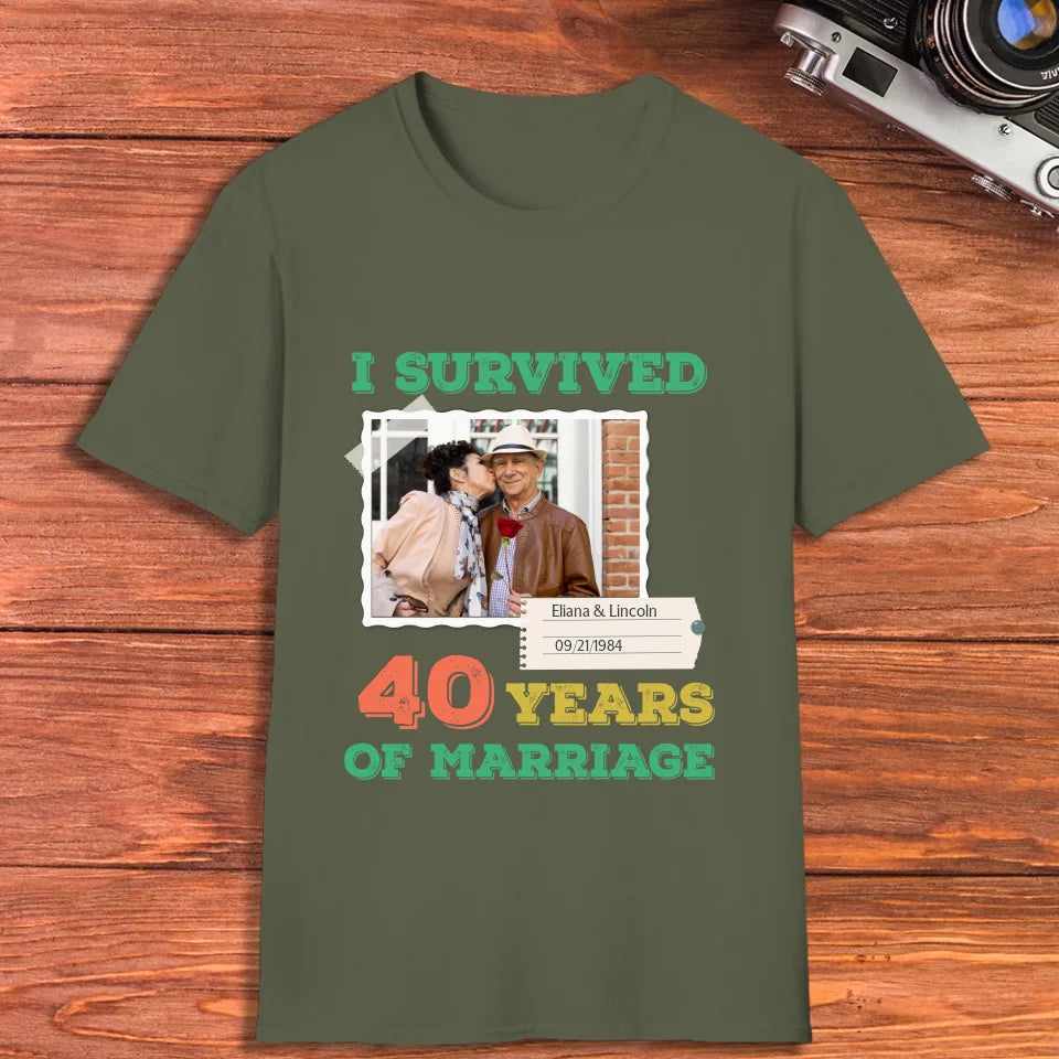 I Survived Years Of Marriage For Couple - Personalized Gifts For Couples - Unisex T-Shirt