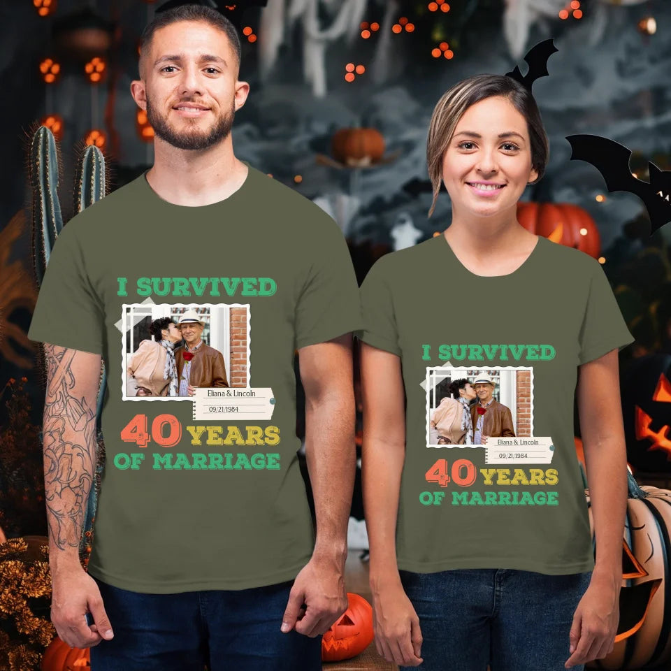 I Survived Years Of Marriage For Couple - Personalized Gifts For Couples - Unisex T-Shirt