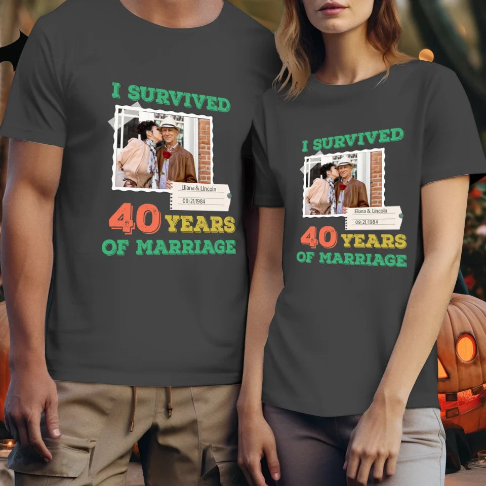 I Survived Years Of Marriage For Couple - Personalized Gifts For Couples - Unisex T-Shirt