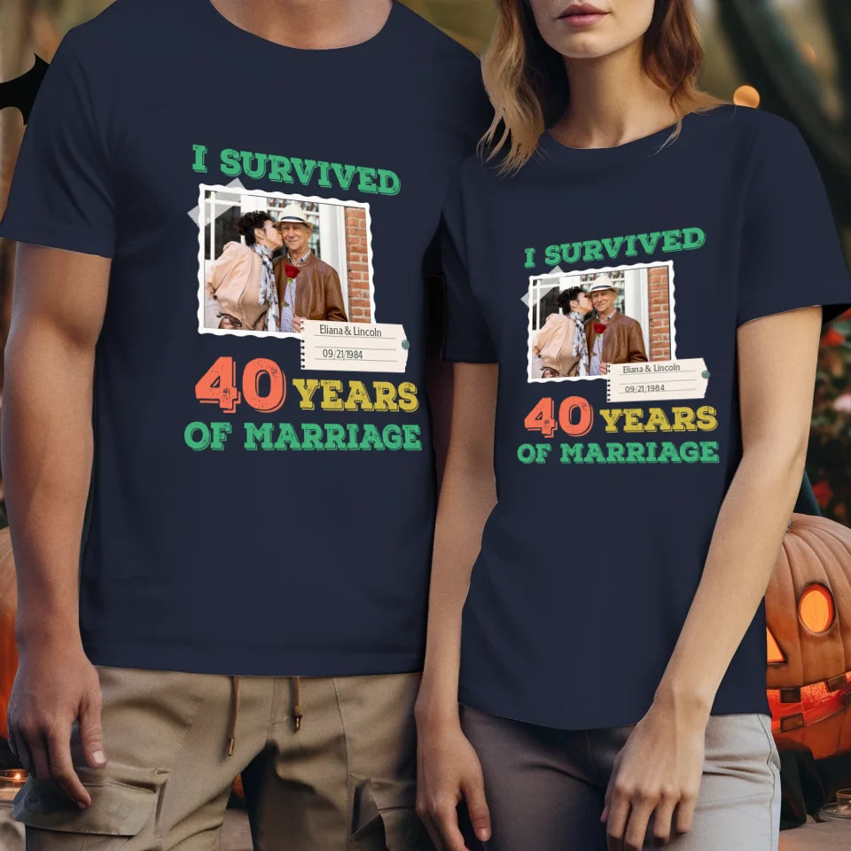 I Survived Years Of Marriage For Couple - Personalized Gifts For Couples - Unisex T-Shirt