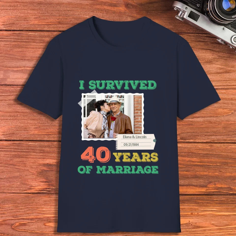 I Survived Years Of Marriage For Couple - Personalized Gifts For Couples - Unisex T-Shirt