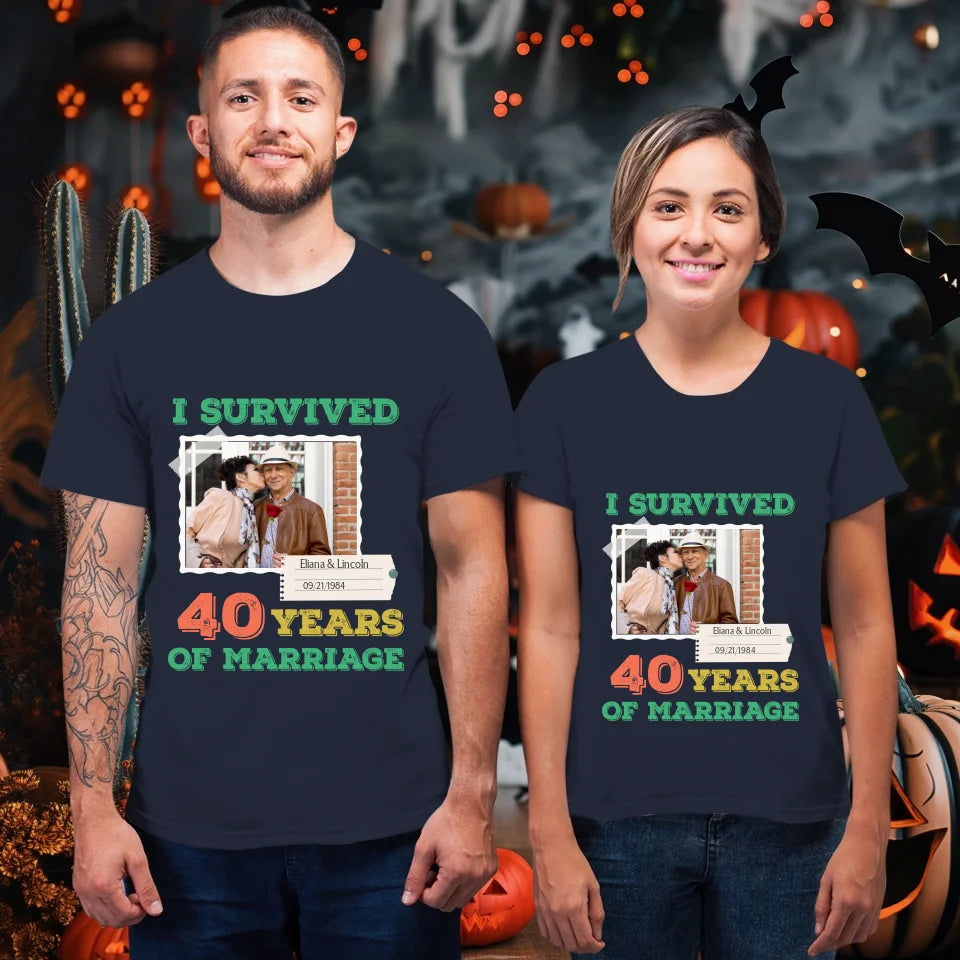 I Survived Years Of Marriage For Couple - Personalized Gifts For Couples - Unisex T-Shirt