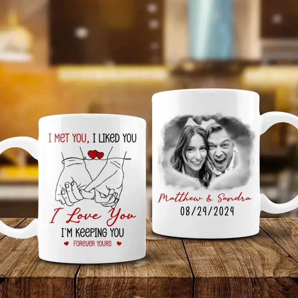 I Met You, I Liked You, Pinky Promise Sketch Style - Personalized Gifts For Couples - Mug