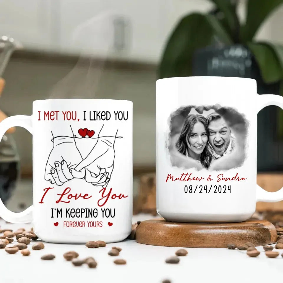 I Met You, I Liked You, Pinky Promise Sketch Style - Personalized Gifts For Couples - Mug