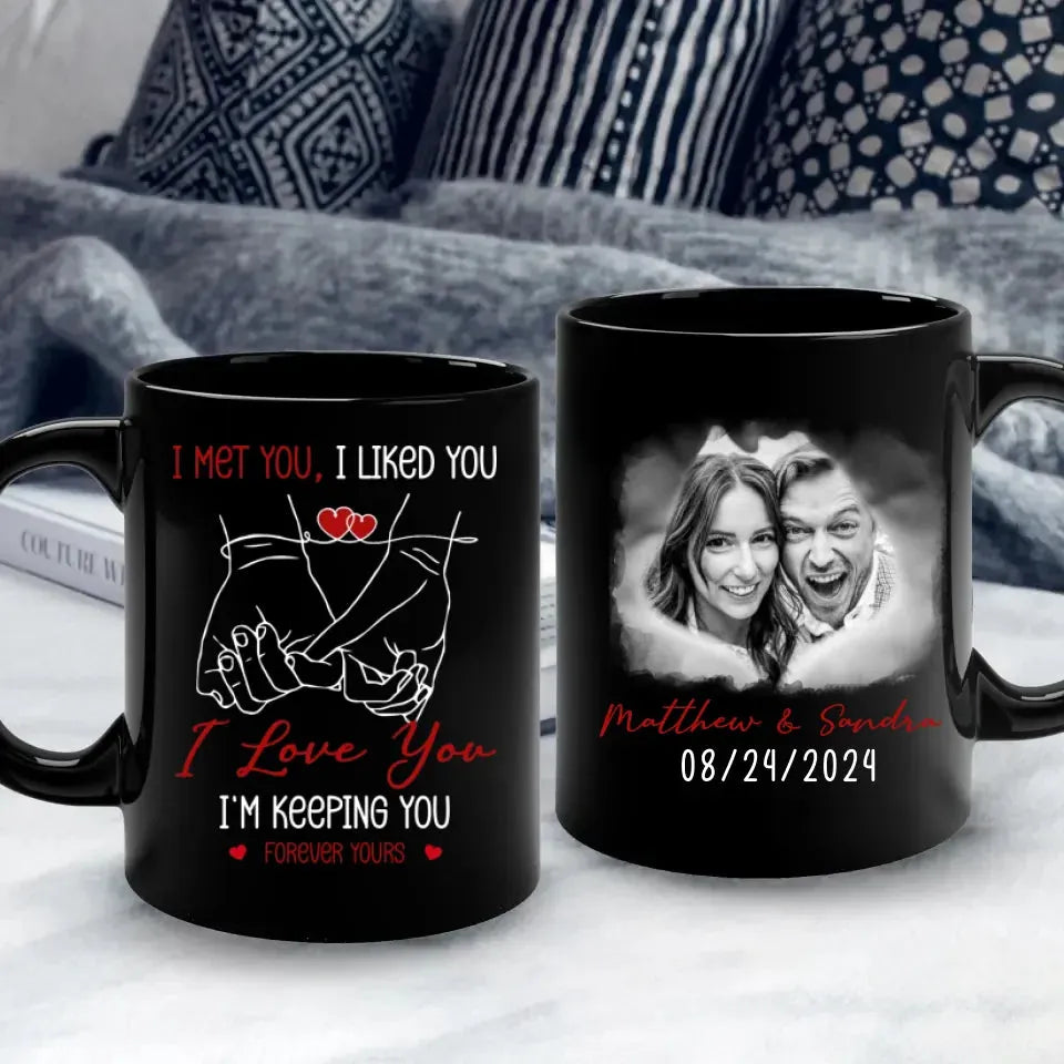 I Met You, I Liked You, Pinky Promise Sketch Style - Personalized Gifts For Couples - Mug