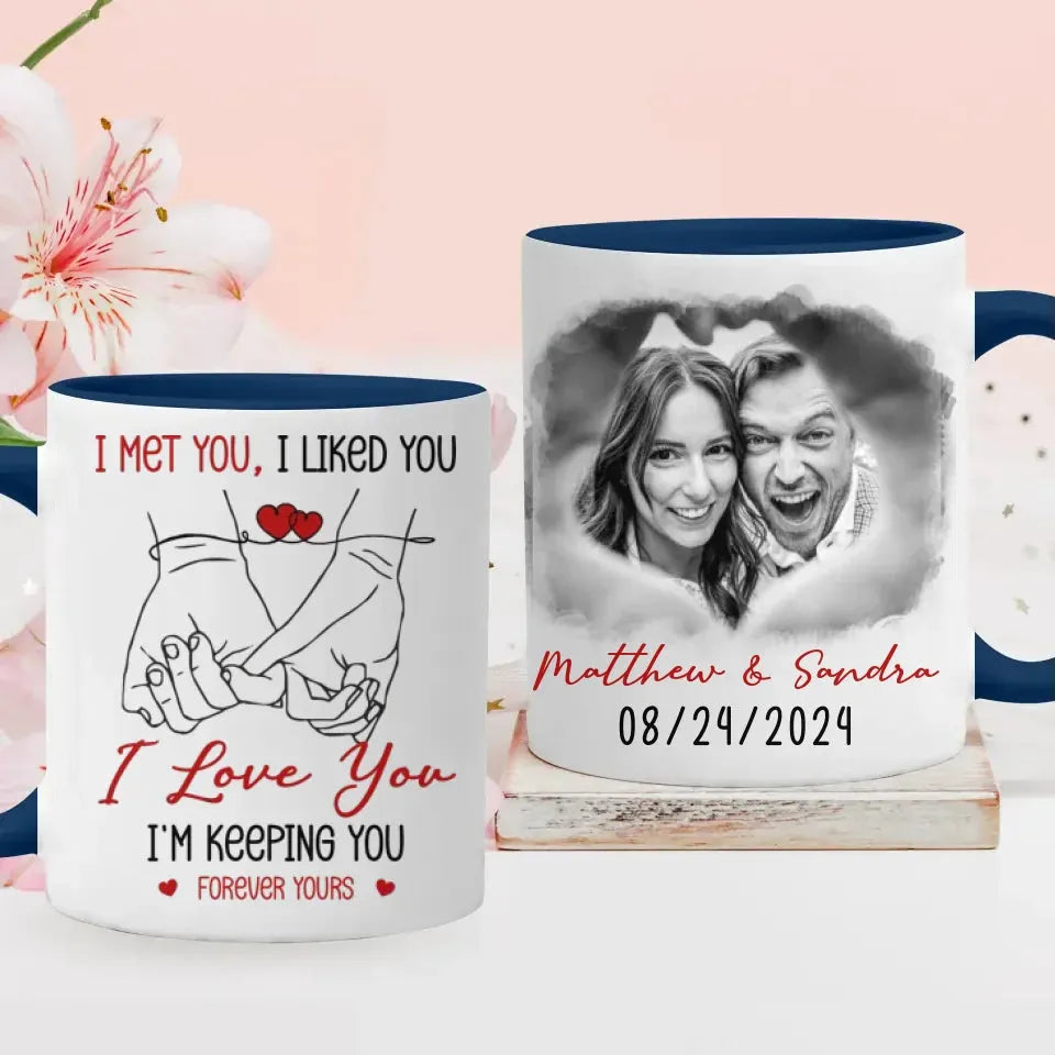 I Met You, I Liked You, Pinky Promise Sketch Style - Personalized Gifts For Couples - Mug