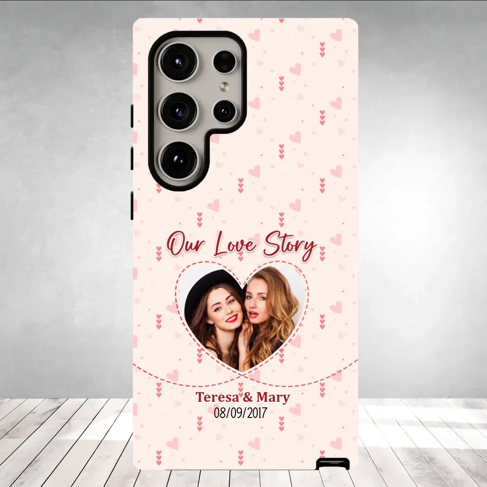 Our Love Story With Girly Vibe - Personalized Gifts For Couples - Samsung Tough Phone Case