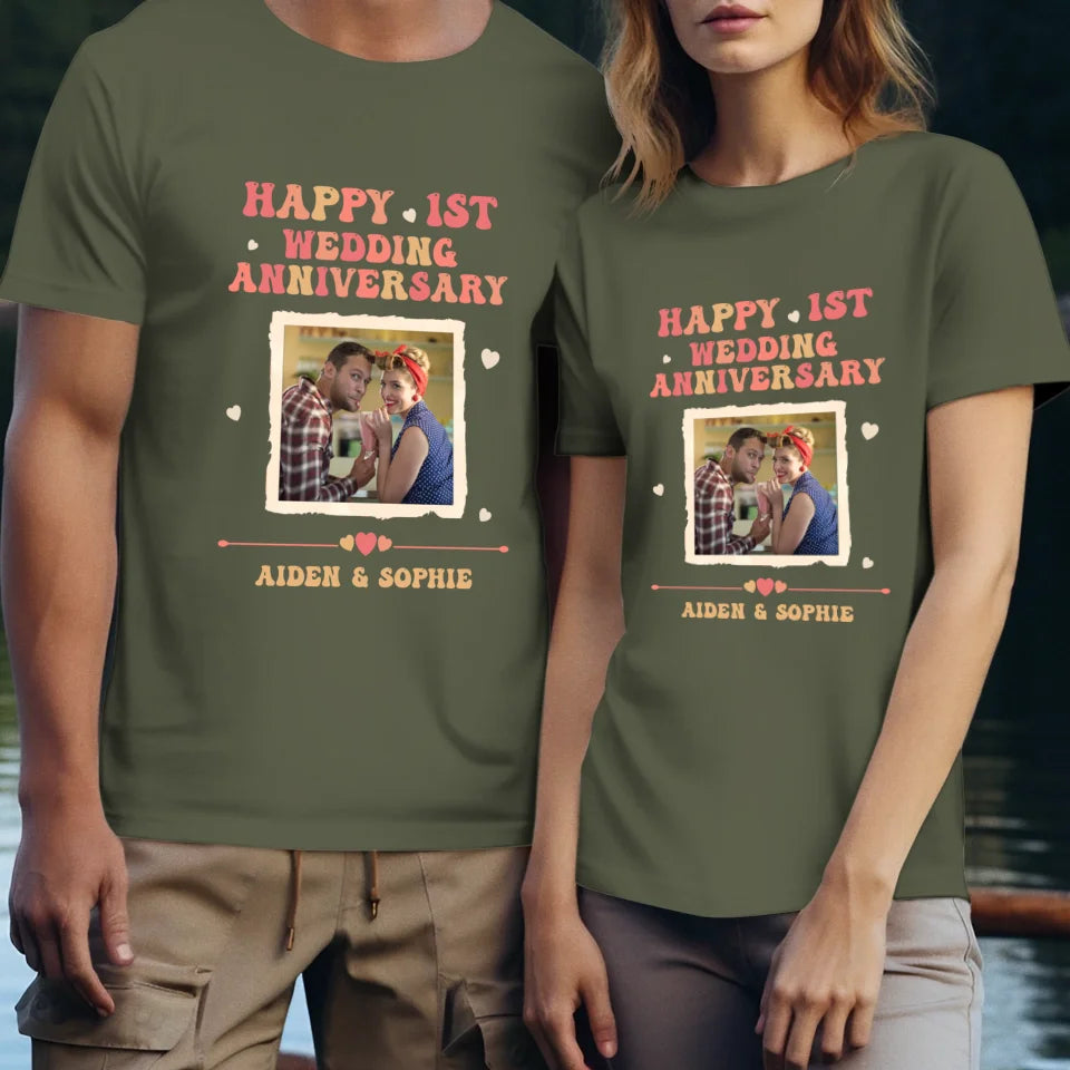 Happy 1st Wedding Anniversary, Retro Style - Personalized Gifts For Couples - Unisex T-Shirt