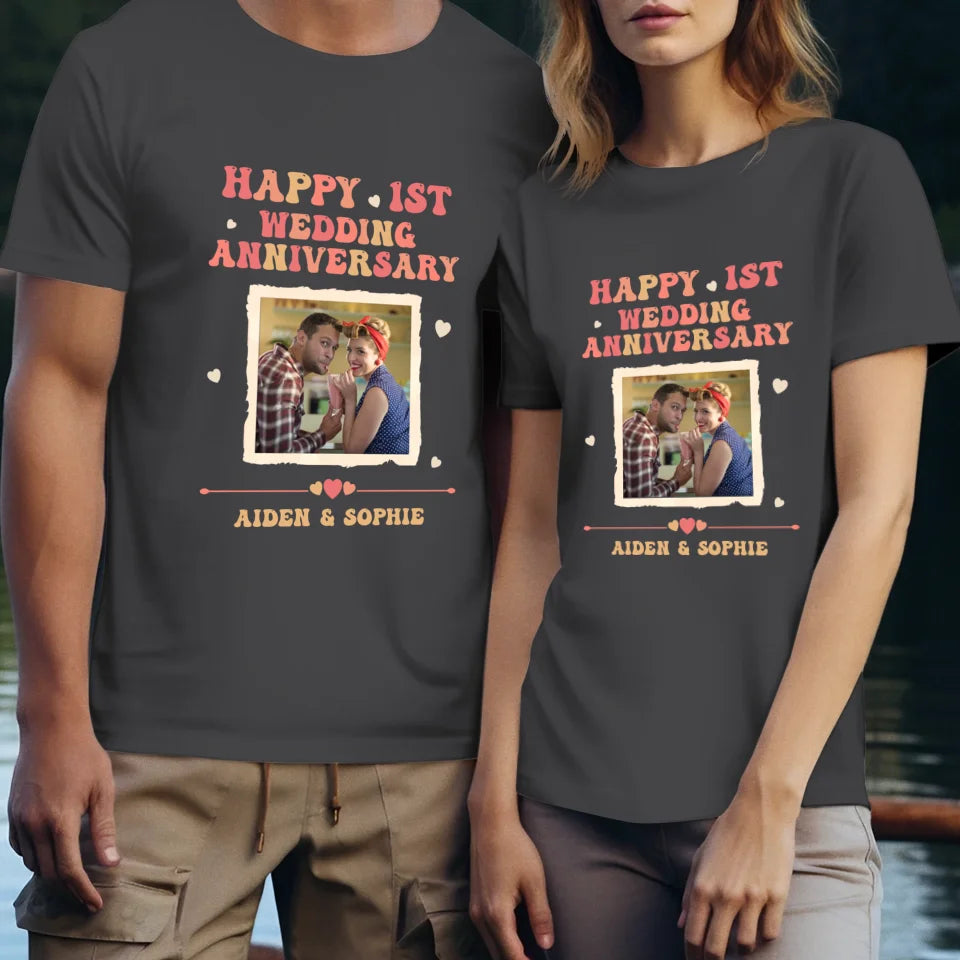 Happy 1st Wedding Anniversary, Retro Style - Personalized Gifts For Couples - Unisex T-Shirt