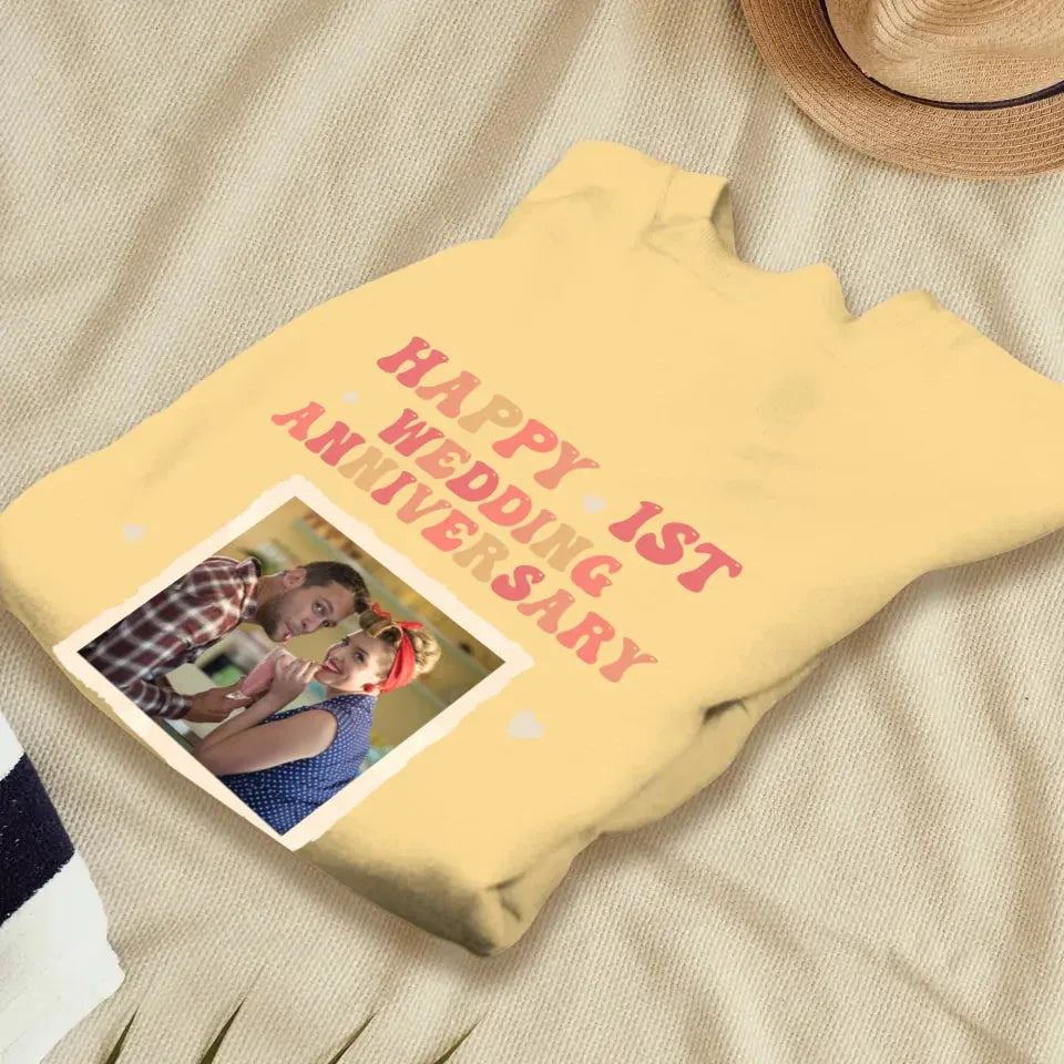 Happy 1st Wedding Anniversary, Retro Vibe - Personalized Gifts For Couples - Unisex Sweater