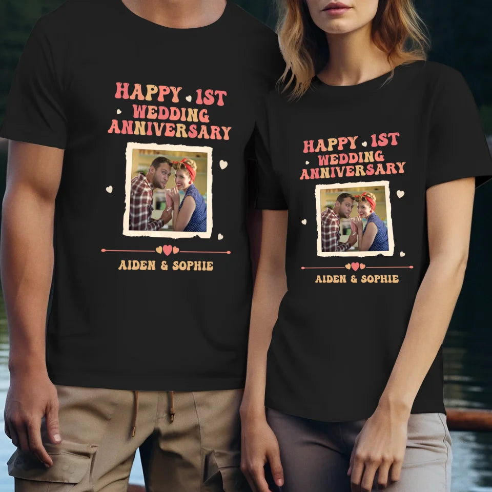 Happy 1st Wedding Anniversary, Retro Style - Personalized Gifts For Couples - Unisex T-Shirt