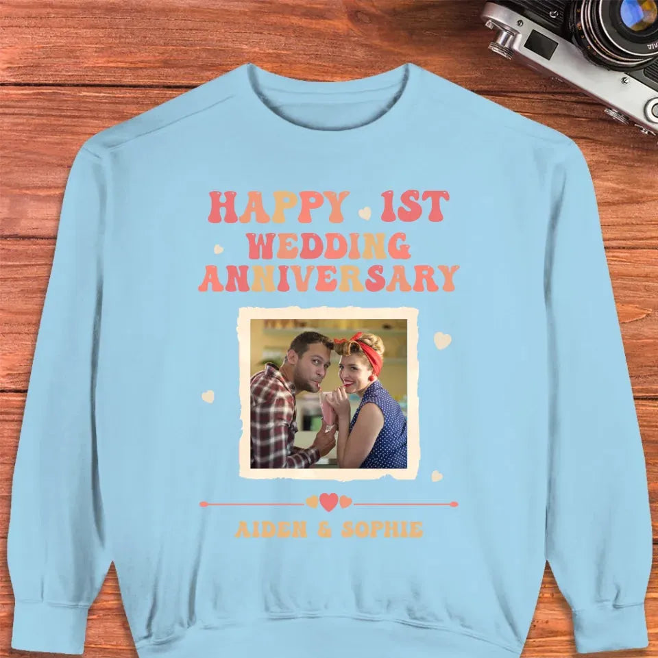 Happy 1st Wedding Anniversary, Retro Vibe - Personalized Gifts For Couples - Unisex Sweater