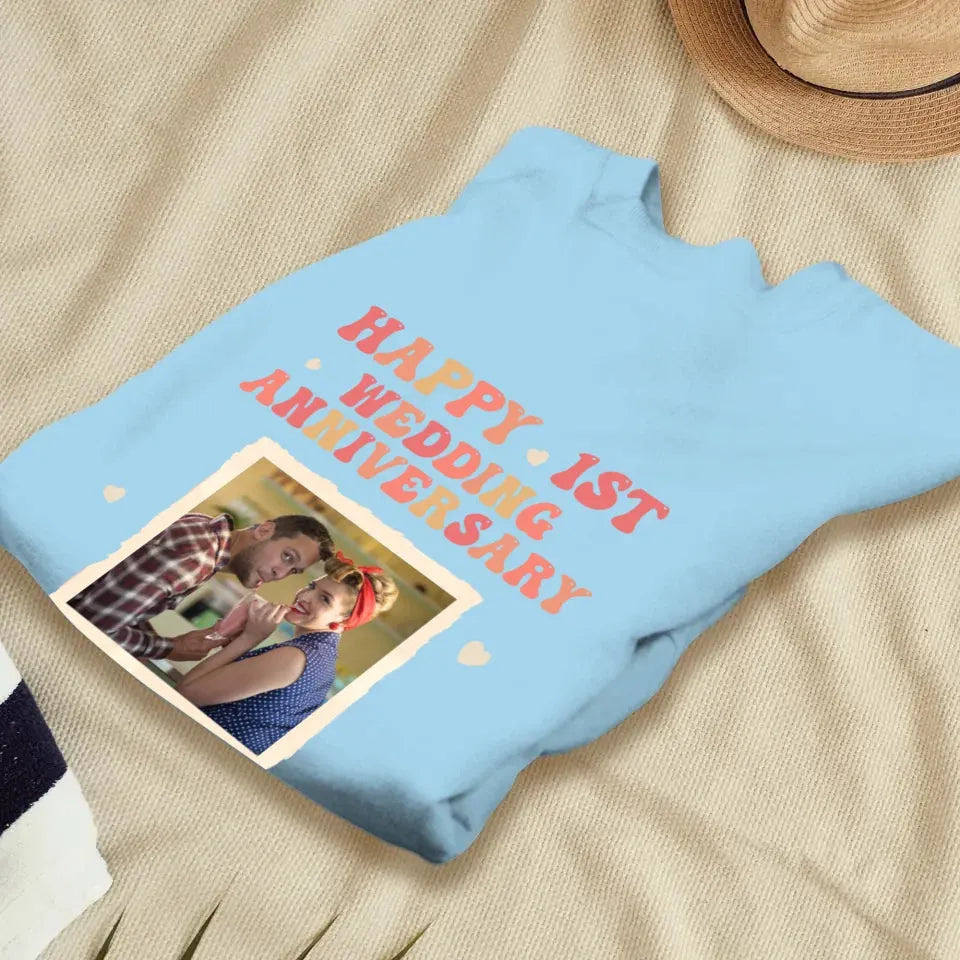 Happy 1st Wedding Anniversary, Retro Vibe - Personalized Gifts For Couples - Unisex Sweater