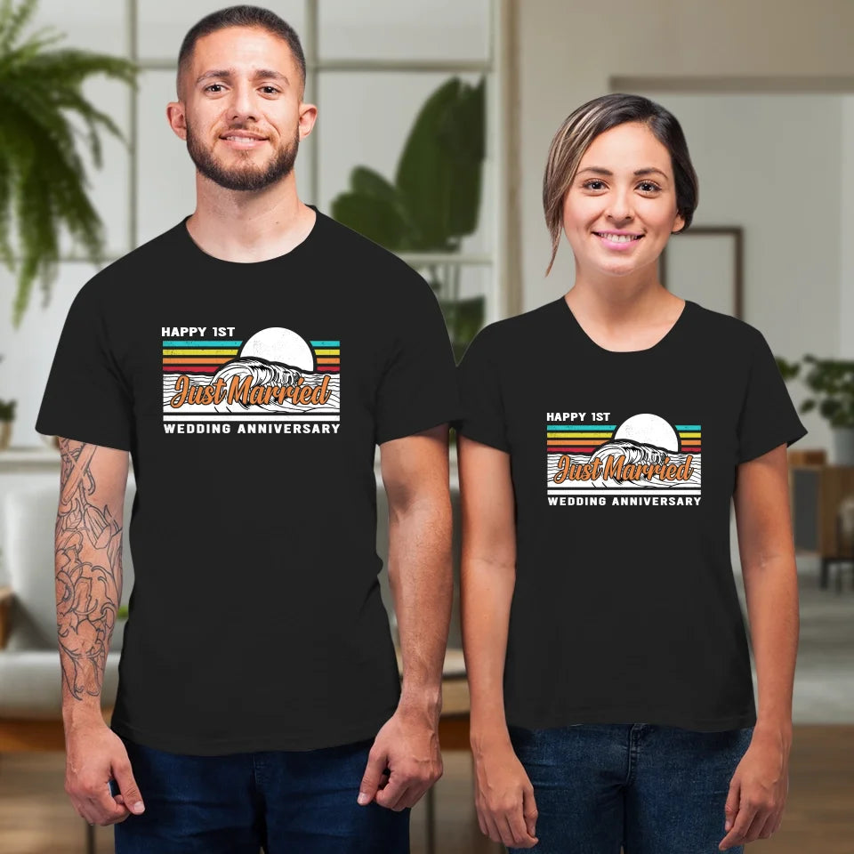 Just Married Retro - Personalized Gifts For Couples - Unisex T-Shirt