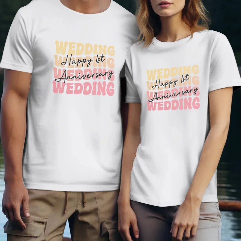 Happy Wedding Anniversary Groovy - Personalized Gifts For Couples - Unisex T-Shirt