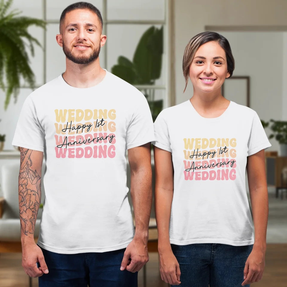 Happy Wedding Anniversary Groovy - Personalized Gifts For Couples - Unisex T-Shirt