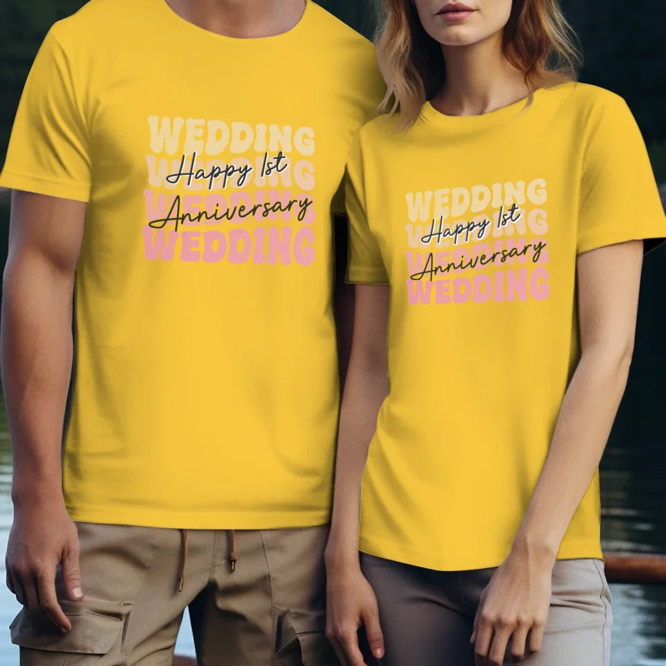 Happy Wedding Anniversary Groovy - Personalized Gifts For Couples - Unisex T-Shirt