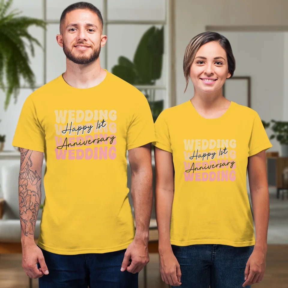 Happy Wedding Anniversary Groovy - Personalized Gifts For Couples - Unisex T-Shirt