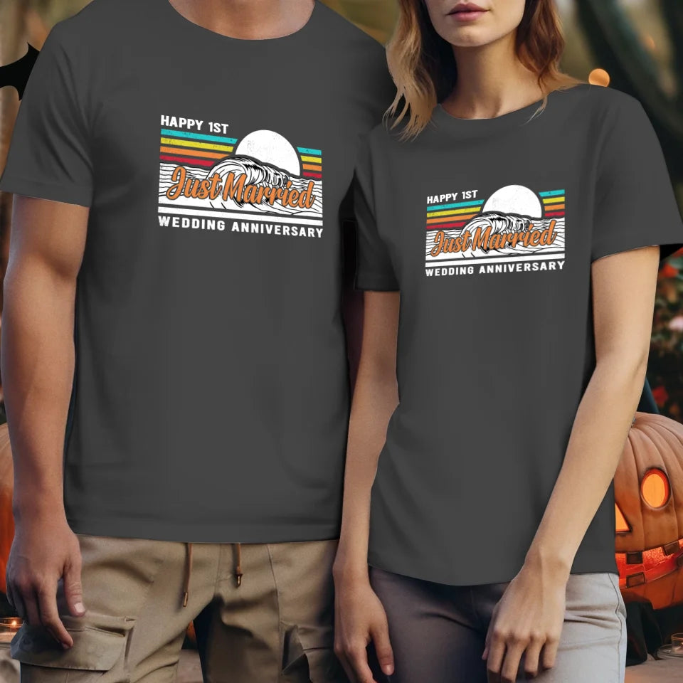 Just Married Retro - Personalized Gifts For Couples - Unisex T-Shirt