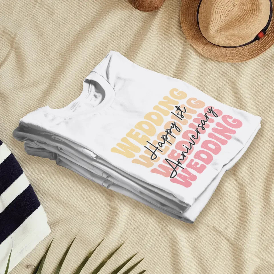 Happy Wedding Anniversary Groovy - Personalized Gifts For Couples - Unisex T-Shirt