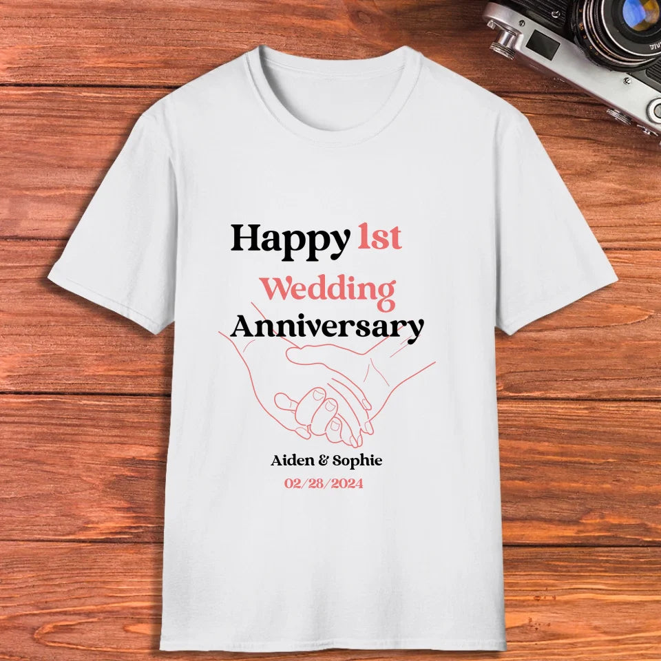 Happy 1st Wedding Anniversary, Drawing Line - Personalized Gifts For Couples - Unisex T-Shirt