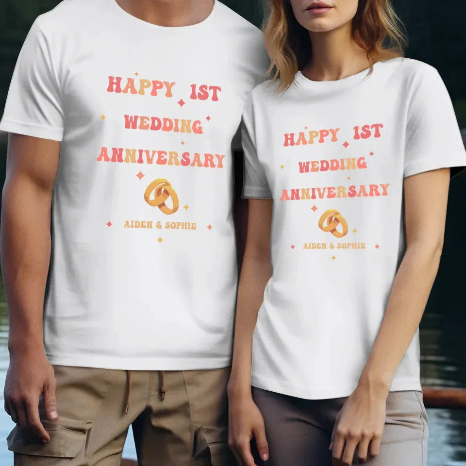 Happy 1st Wedding Anniversary, Vintage Vibe - Personalized Gifts For Couples - Unisex T-Shirt