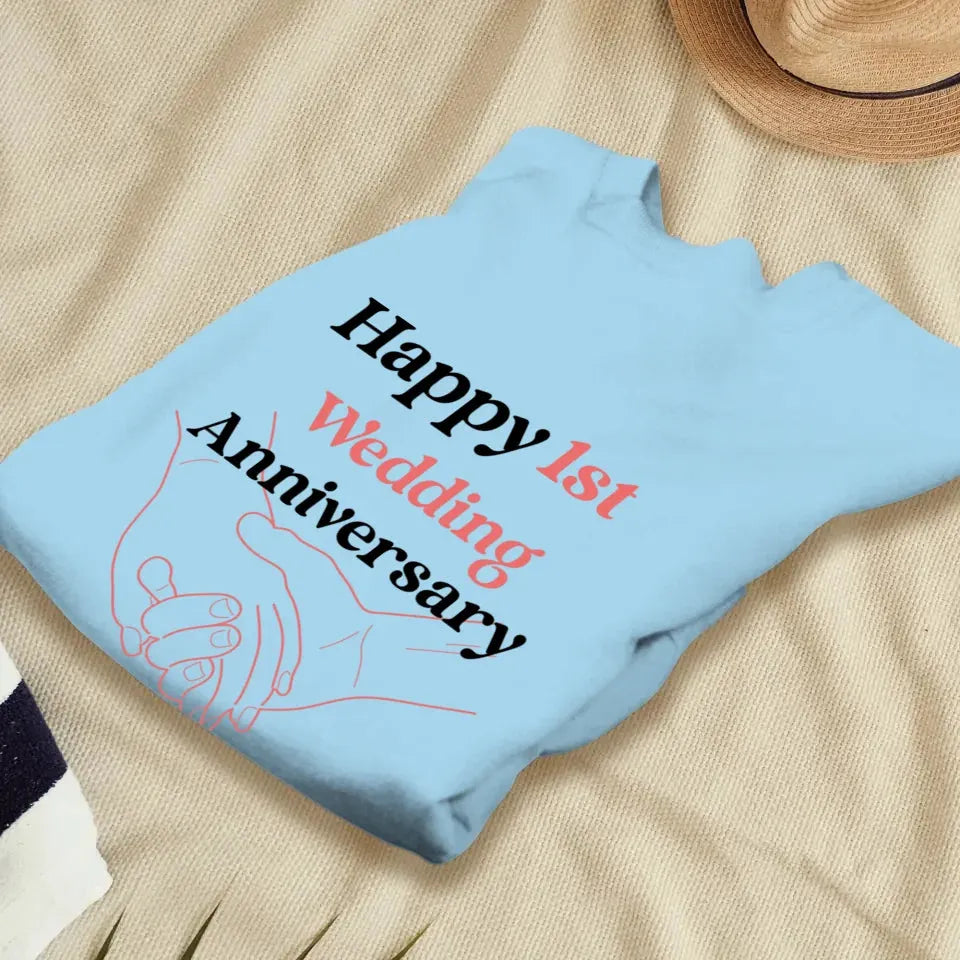 Happy 1st Wedding Anniversary, Drawing Line - Personalized Gifts For Couples - Unisex Sweater