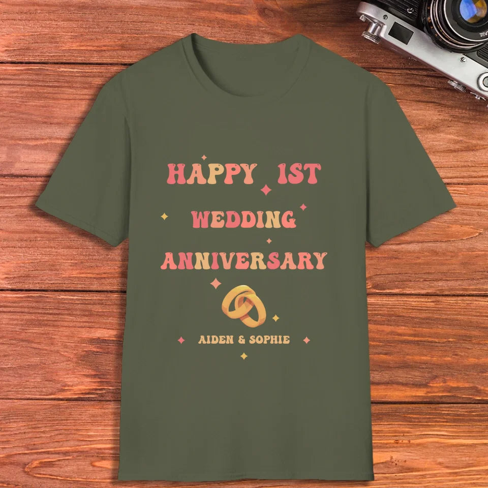 Happy 1st Wedding Anniversary, Vintage Style - Personalized Gifts For Couples - Unisex T-Shirt