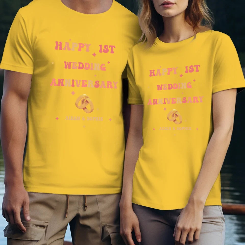 Happy 1st Wedding Anniversary, Vintage Vibe - Personalized Gifts For Couples - Unisex T-Shirt