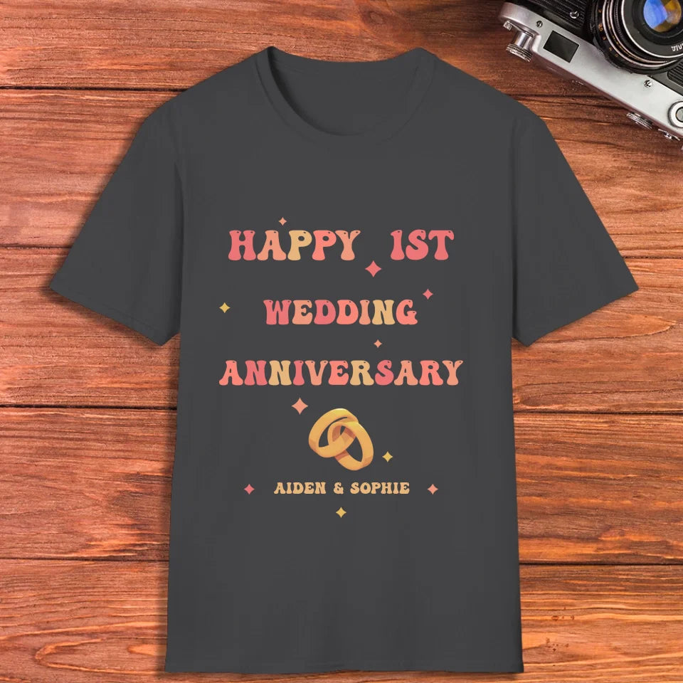 Happy 1st Wedding Anniversary, Vintage Style - Personalized Gifts For Couples - Unisex T-Shirt