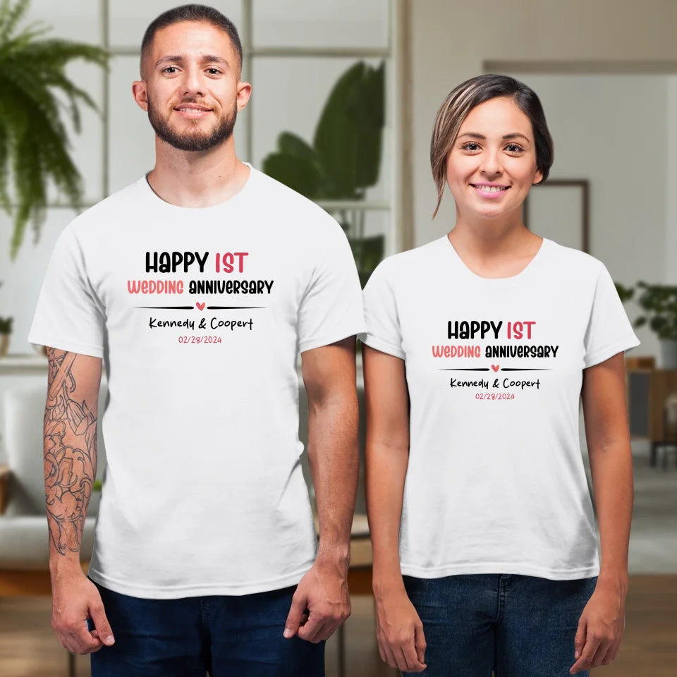 Happy 1st Wedding Anniversary For Lover - Personalized Gifts For Couples - Unisex T-Shirt