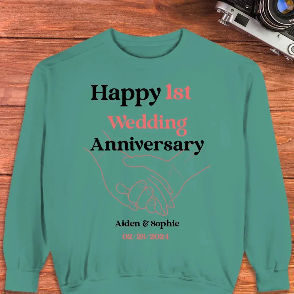 Happy 1st Wedding Anniversary, Drawing Line - Personalized Gifts For Couples - Unisex Sweater