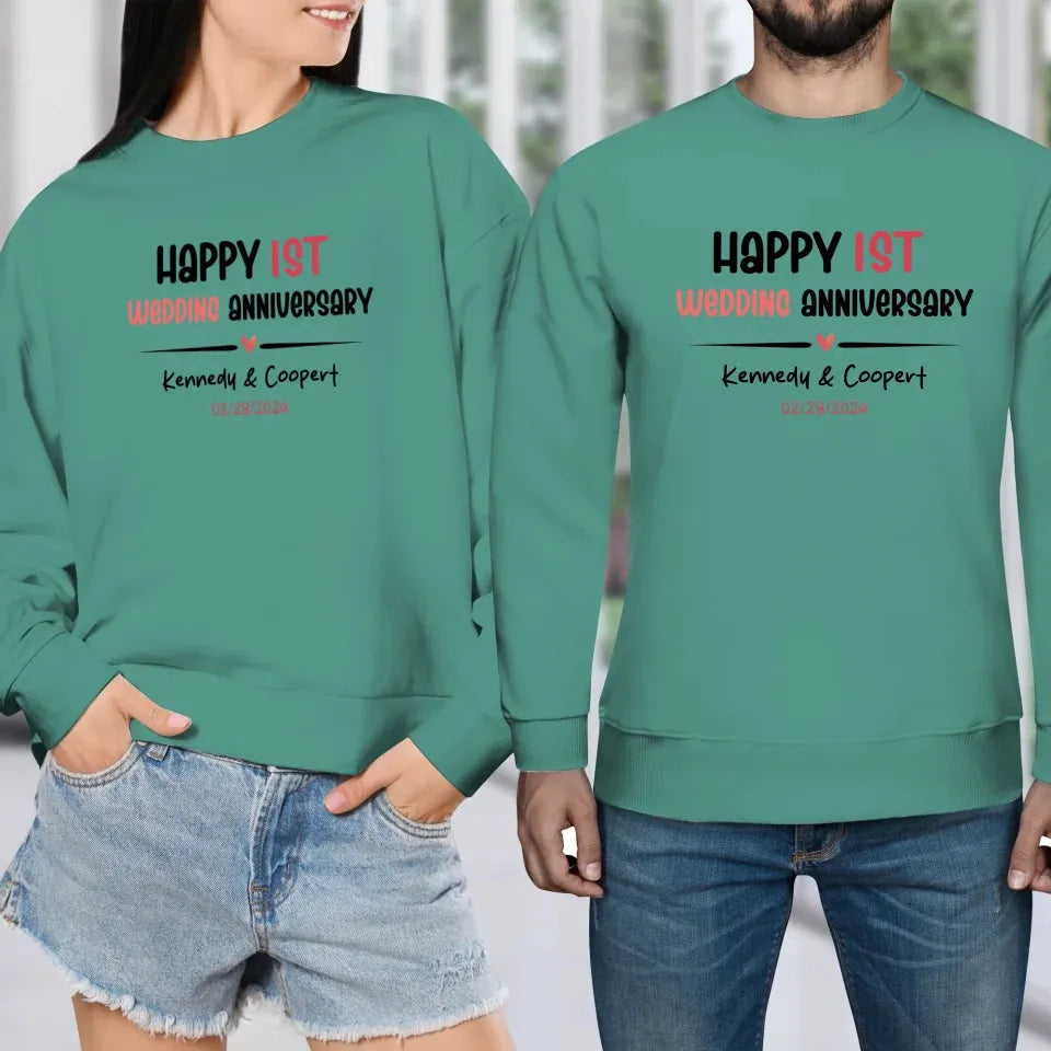 Happy 1st Wedding Anniversary For Lover - Personalized Gifts For Couples - Unisex Sweater